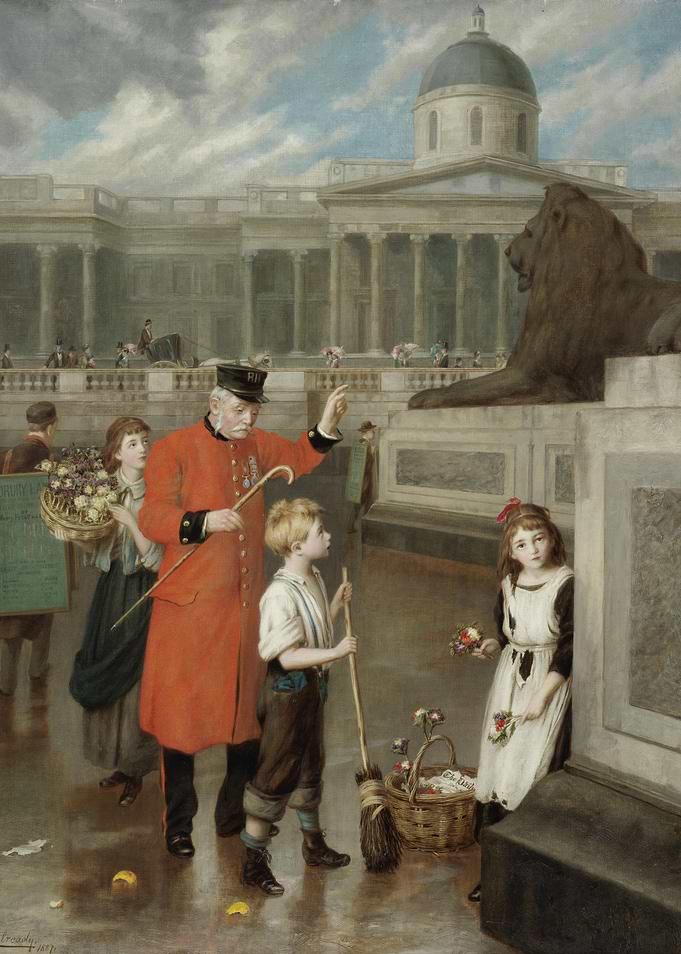 Trafalgar Square Painting with Children and Guard