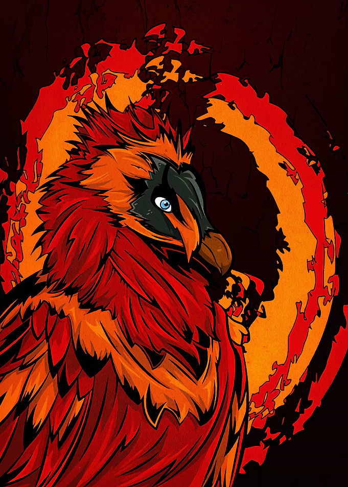 Stylized Bird with Fiery Halo