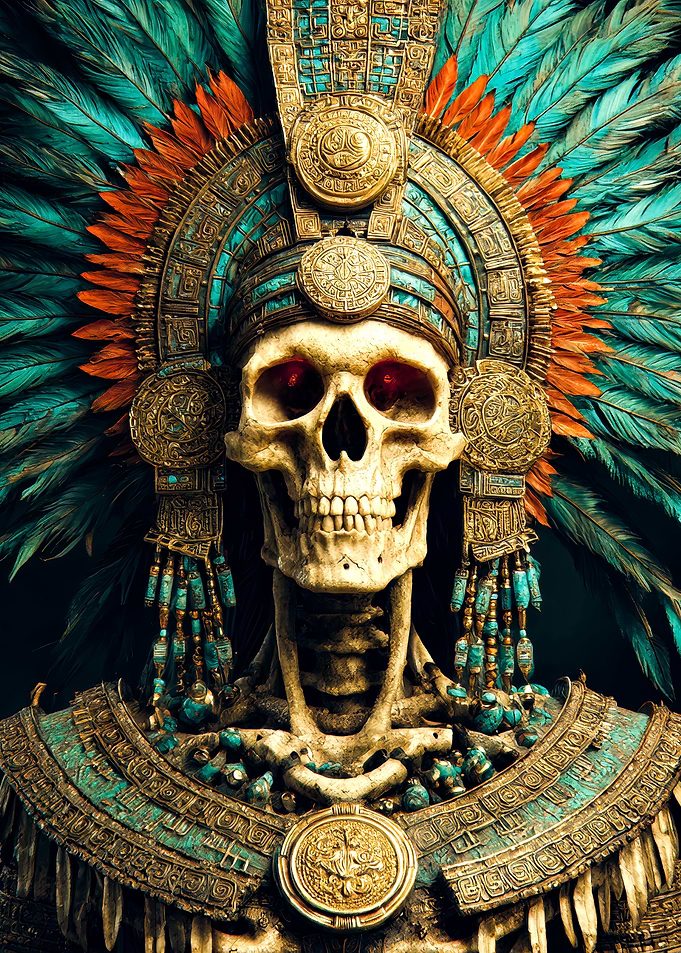 Aztec Skull with Headdress