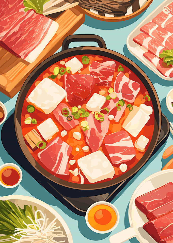 Korean Hot Pot Feast Illustration