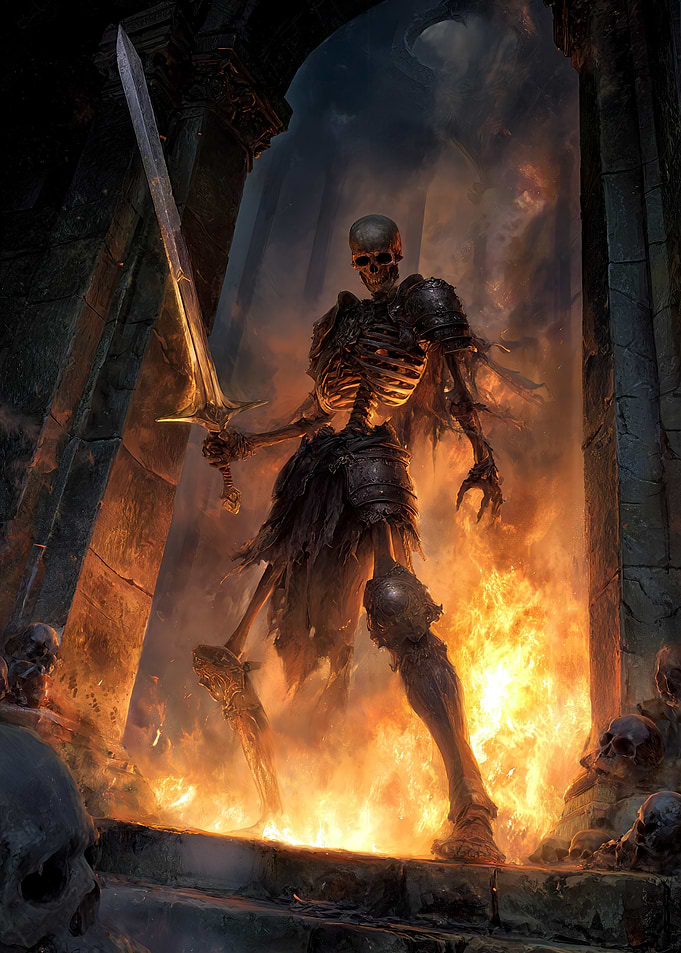 Armored Skeleton Warrior in Flames