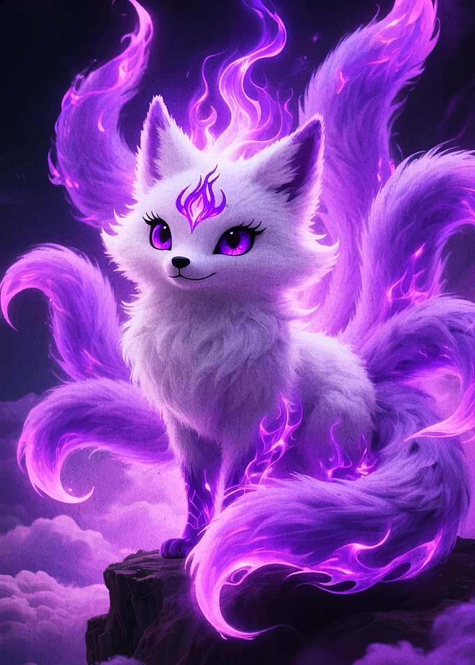 Nine-tailed Fox with Purple Flames