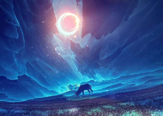 Deer under celestial sky digital art