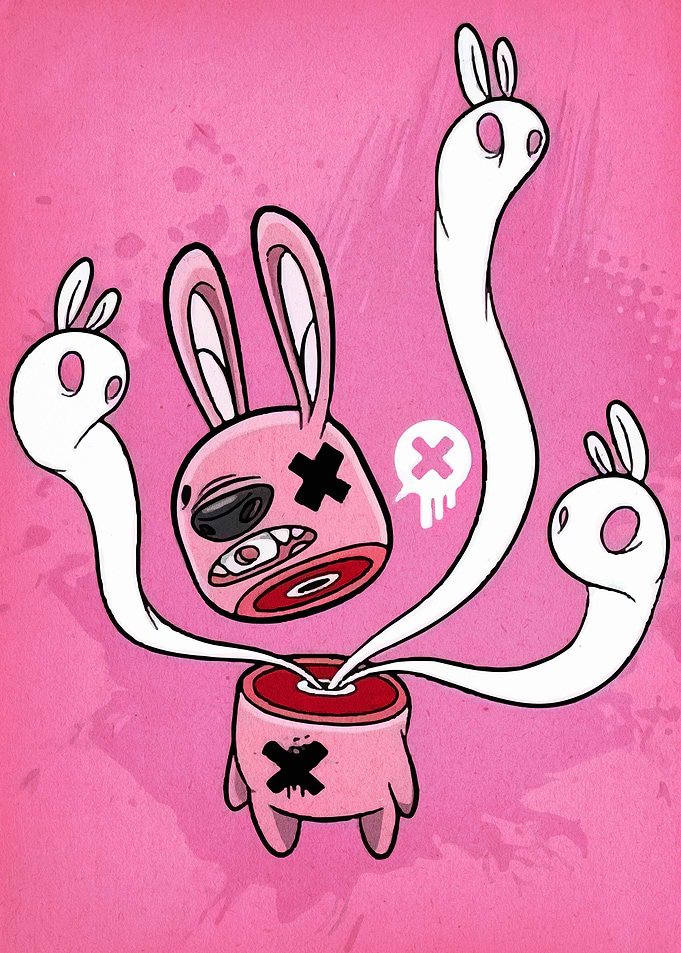 Cartoonish Pink Rabbit with Detached Limbs