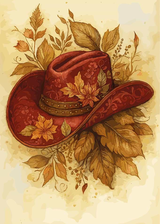 Autumn Cowboy Hat Watercolor Art