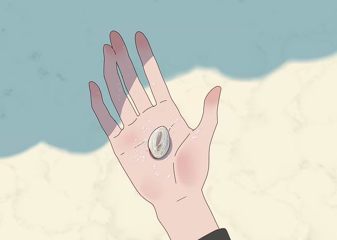 Shell in Hand on Beach