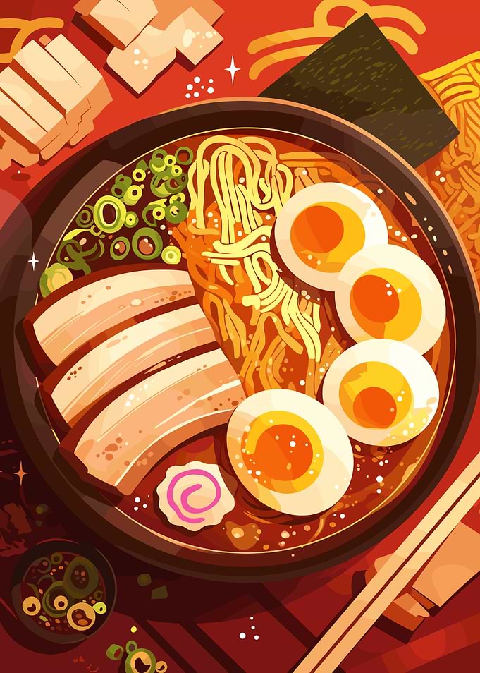 Delicious Ramen Bowl Illustration