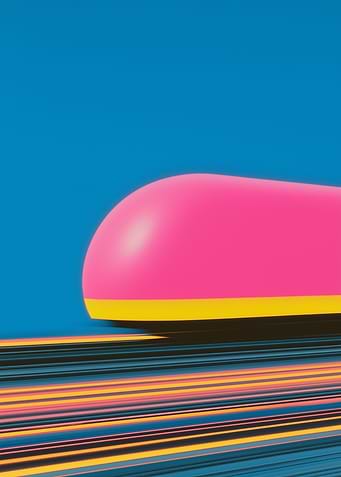 A futuristic neon-lit train speeding through a neon glow