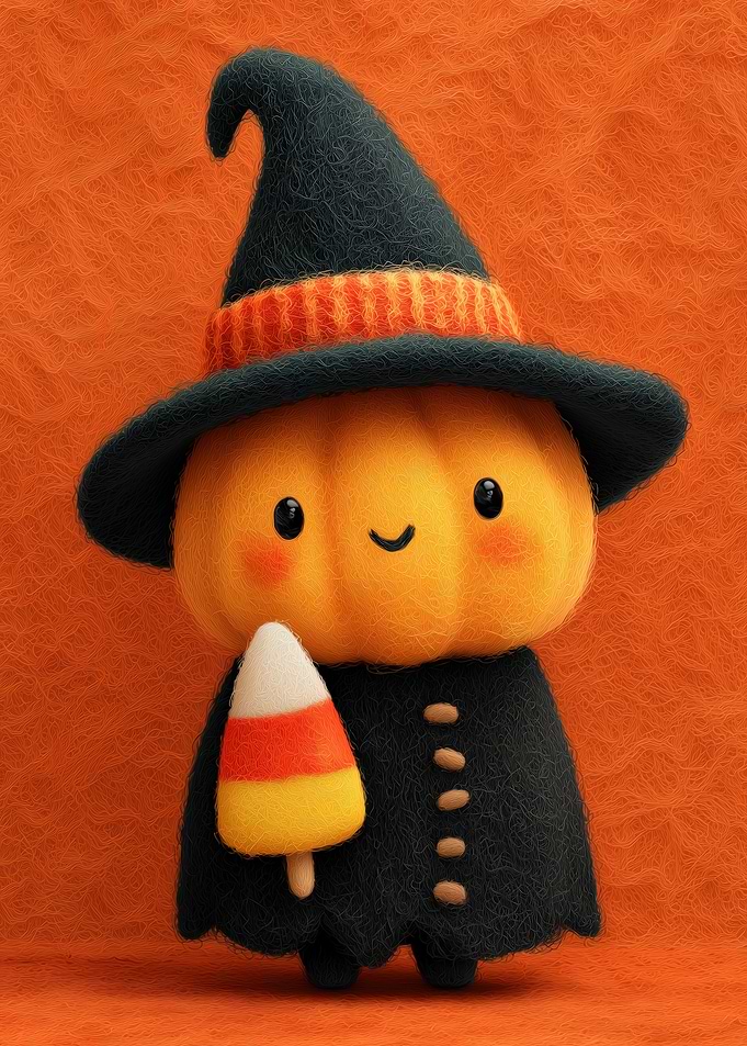 Cute Pumpkin Witch with Candy Corn