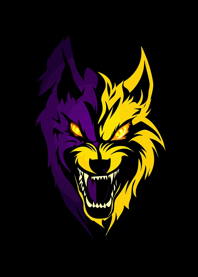 Purple and Yellow Wolf Head