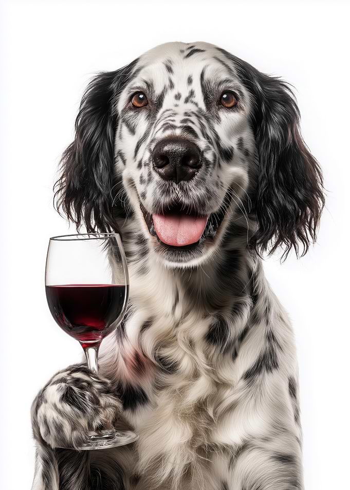 English Setter Dog with Wine Glass Portrait