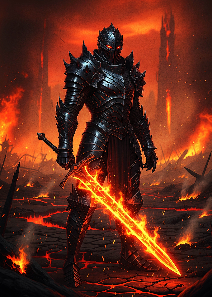 Dark Knight with Flaming Sword