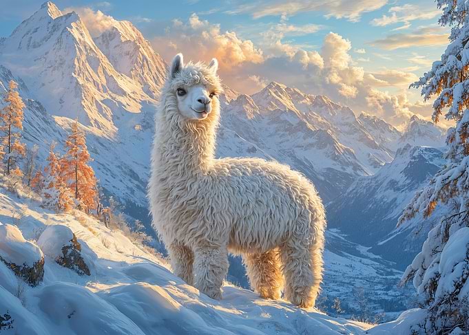 Llama in Snowy Mountain Landscape