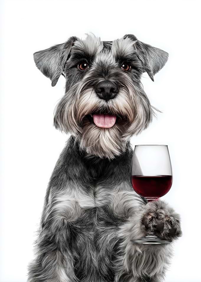 Standard Schnauzer with Wine Glass Portrait