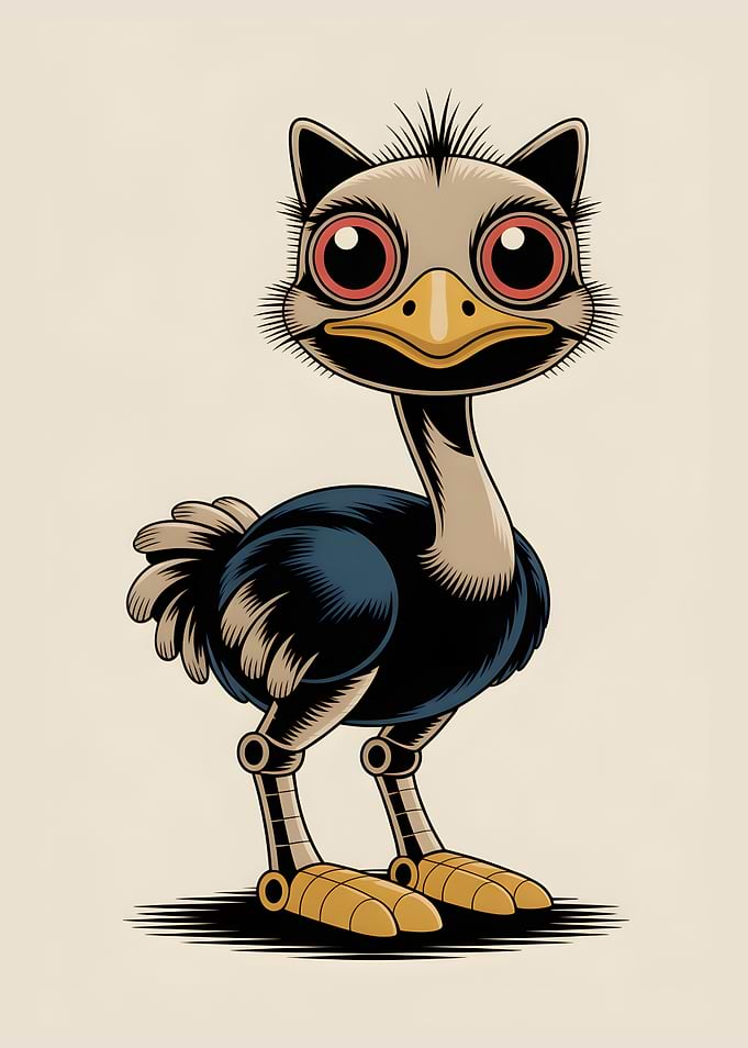 Bauhaus style Ostrich Robot Illustration