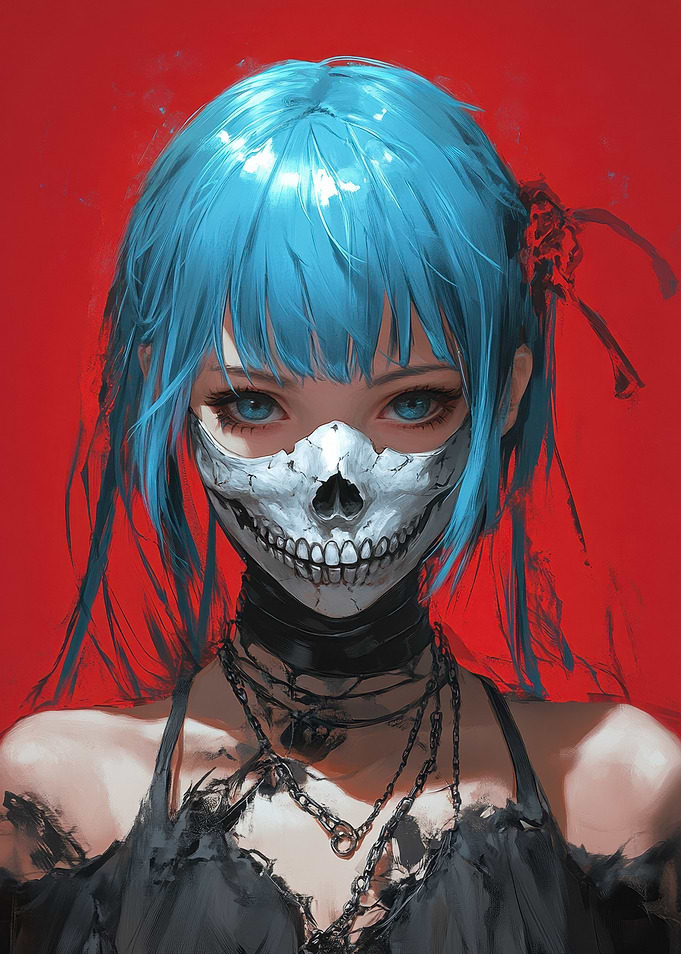 Skull Mask Anime Girl Portrait