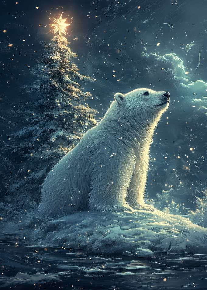 Polar Bear Christmas Tree Winter Scene