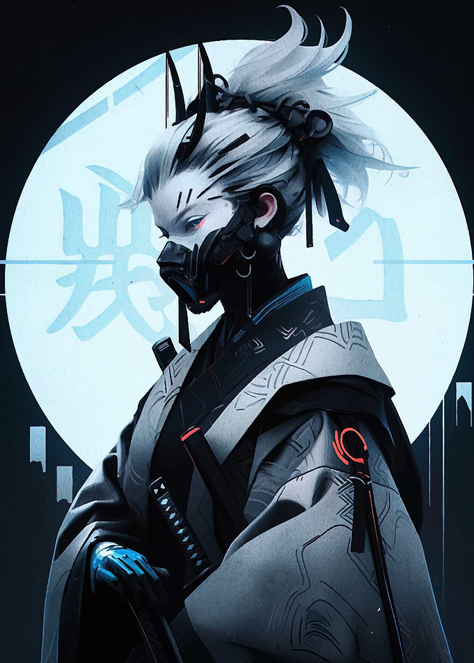Cyberpunk Samurai with Mask and Sword