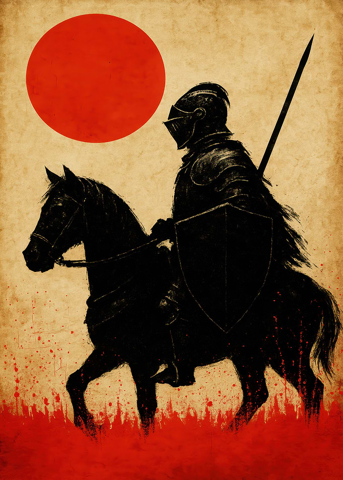 Knight on Horseback with Red Sun