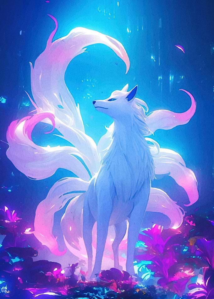 Nine-tailed fox a magical forest