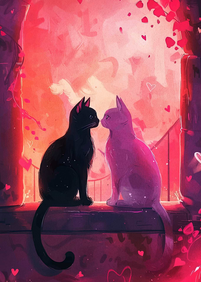 Cats in Love: Pink and Black