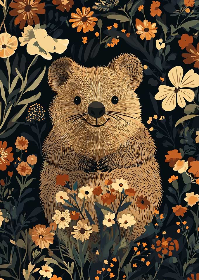 Quokka in Floral Garden Illustration