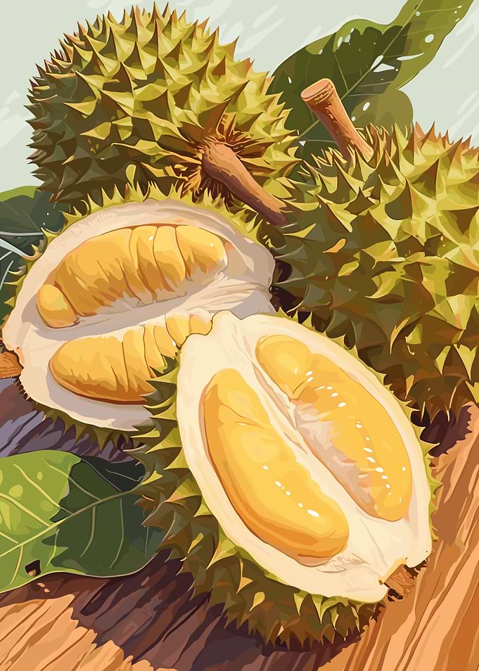 Durian Fruit Still Life Illustration
