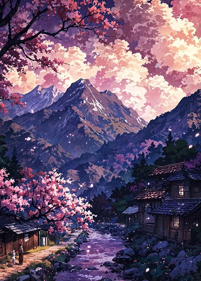 Anime Landscape with Cherry Blossoms