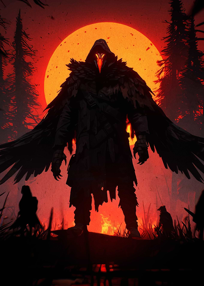 Dark Fantasy Raven Character in Forest