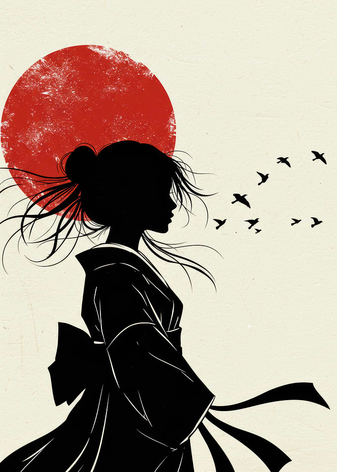 Silhouette of a Woman in Kimono