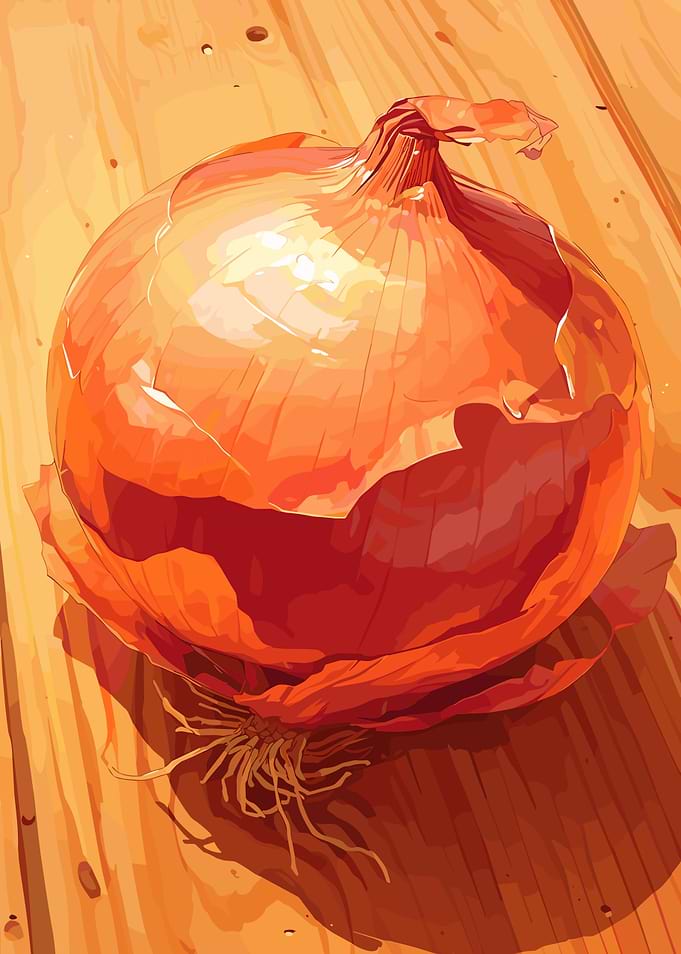 Golden Onion on Wooden Surface