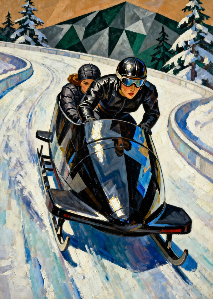 LA BOBEUSE (The Bobsledder) - Original Art Deco Artwork V2