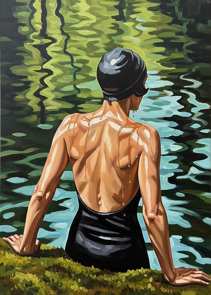 LA NAGEUSE DE LA RIVIÈRE (The River Swimmer) - Original Art Deco Artwork