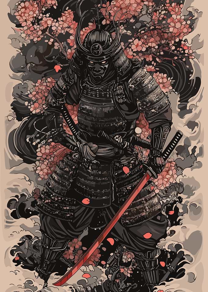 Samurai Warrior with Red Katana