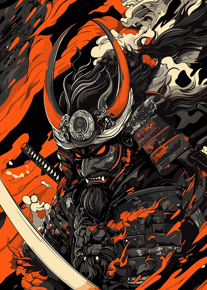 Samurai Warrior Illustration with Orange Accents