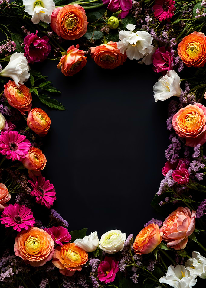 Floral Frame on Dark Background