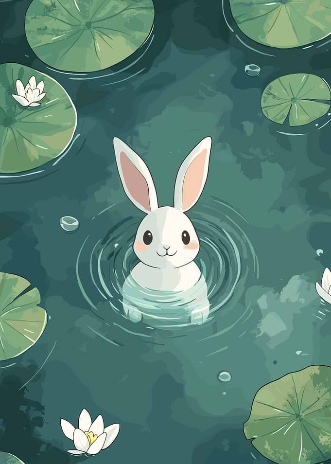 White Rabbit in Lily Pond