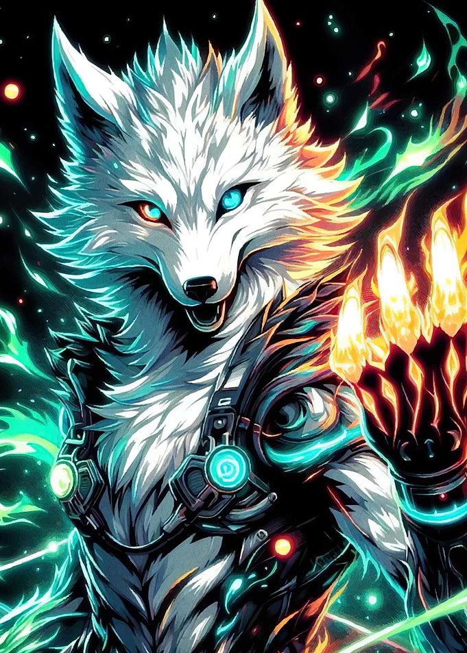 Cyberpunk Wolf Warrior Fiery