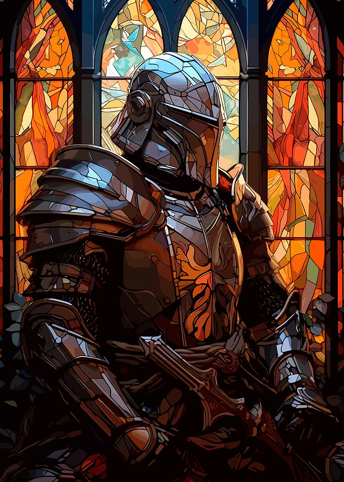 Knight in Armor Stained Glass