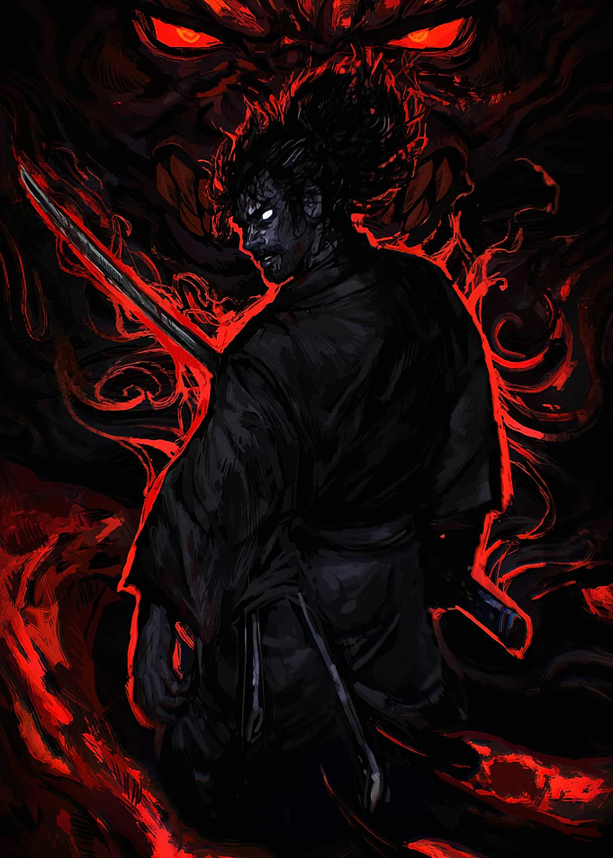 Samurai Warrior with Fiery Demon