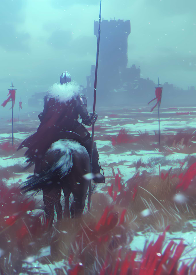 Knight on Horseback in Snowy Landscape