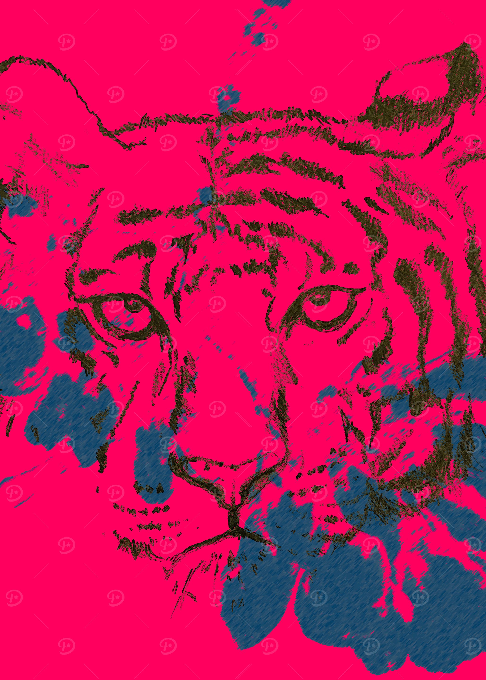 Abstract Siberian Tiger Portrait in Pink and Blue