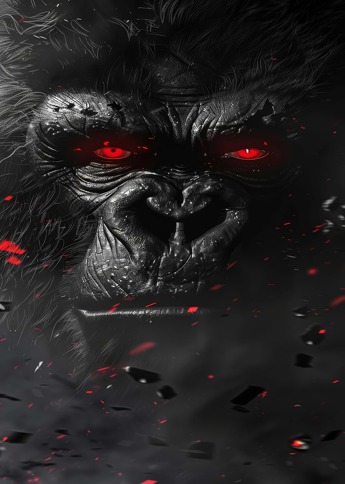Intense Gorilla Portrait with Red Eyes