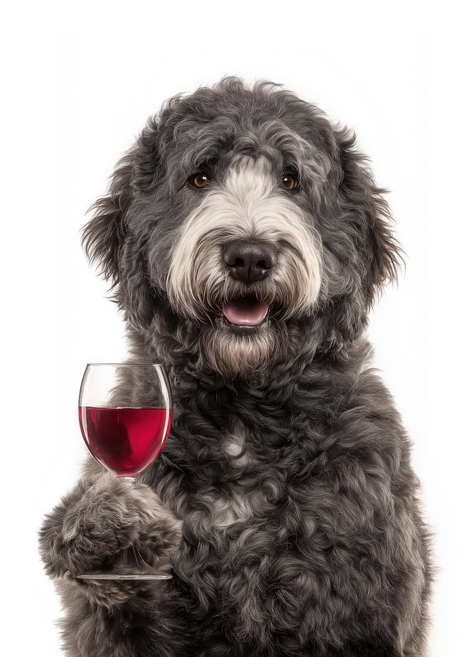 Bouvier des Flandres dog with Wine Glass Portrait