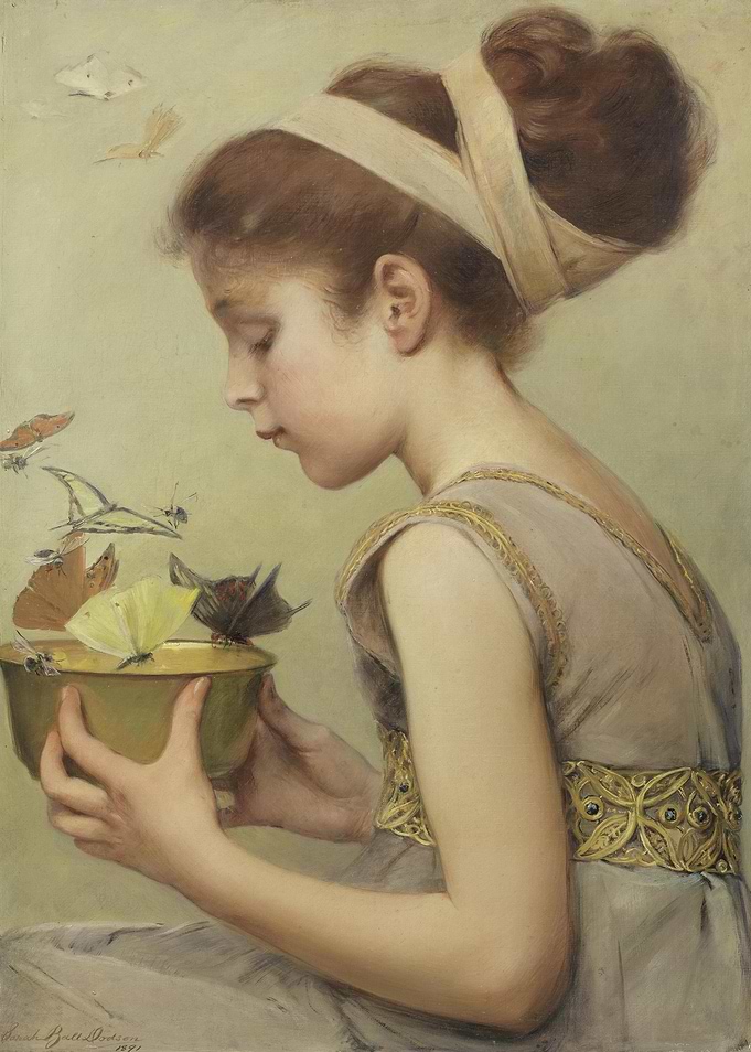 Girl with Butterflies, Painting