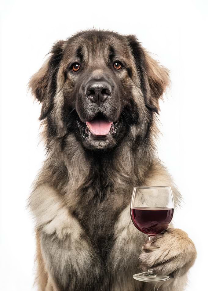 Leonberger Dog with Wine Glass