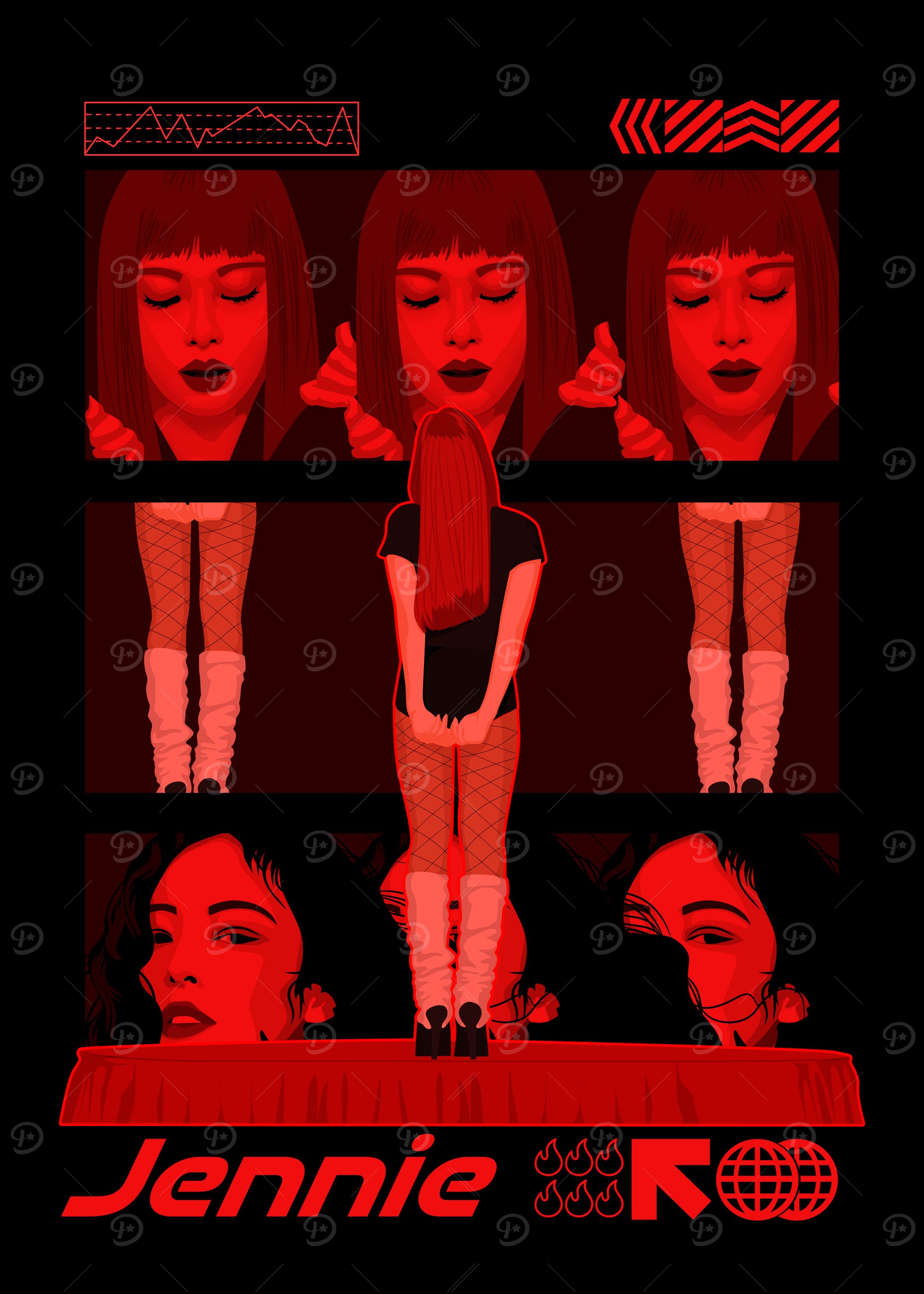Jennie Red and Black Graphic Art
