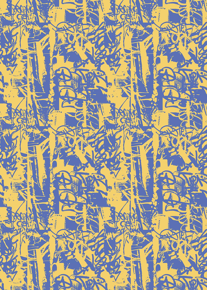 Abstract Graffiti Pattern in Blue and Yellow