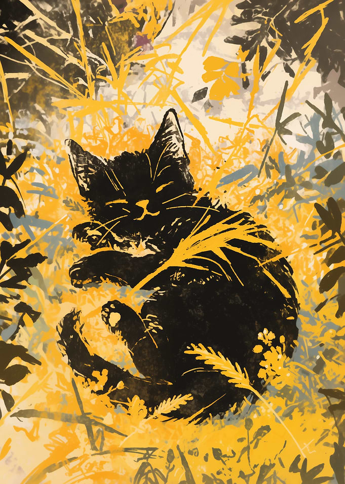 Black Cat in Yellow Grass