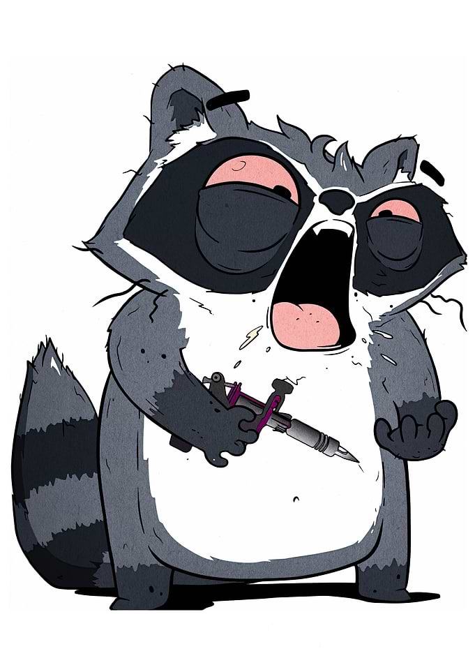 Cartoon Raccoon Tattoo Artist Illustration